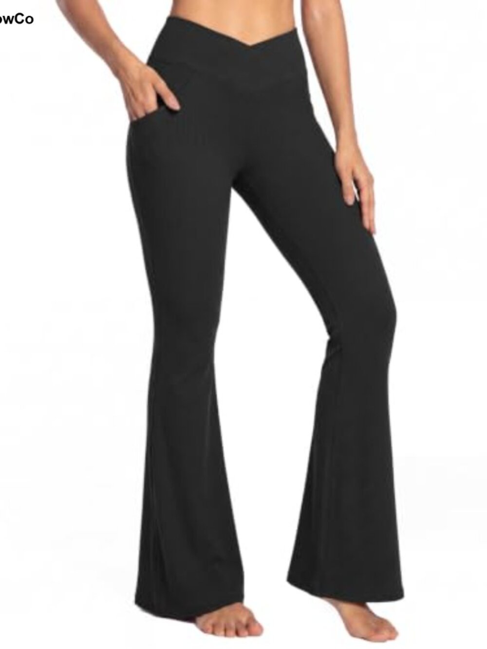 High Waist Flare Leggings Bootcut Yoga Pants Ribbed Crossover Side Pockets